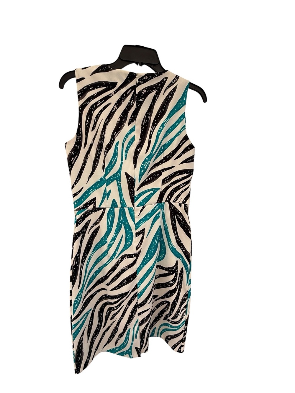 Dressbarn Zebra Print Sheath Dress Size 10 Teal Black Ivory Sleeveless - Picture 2 of 8